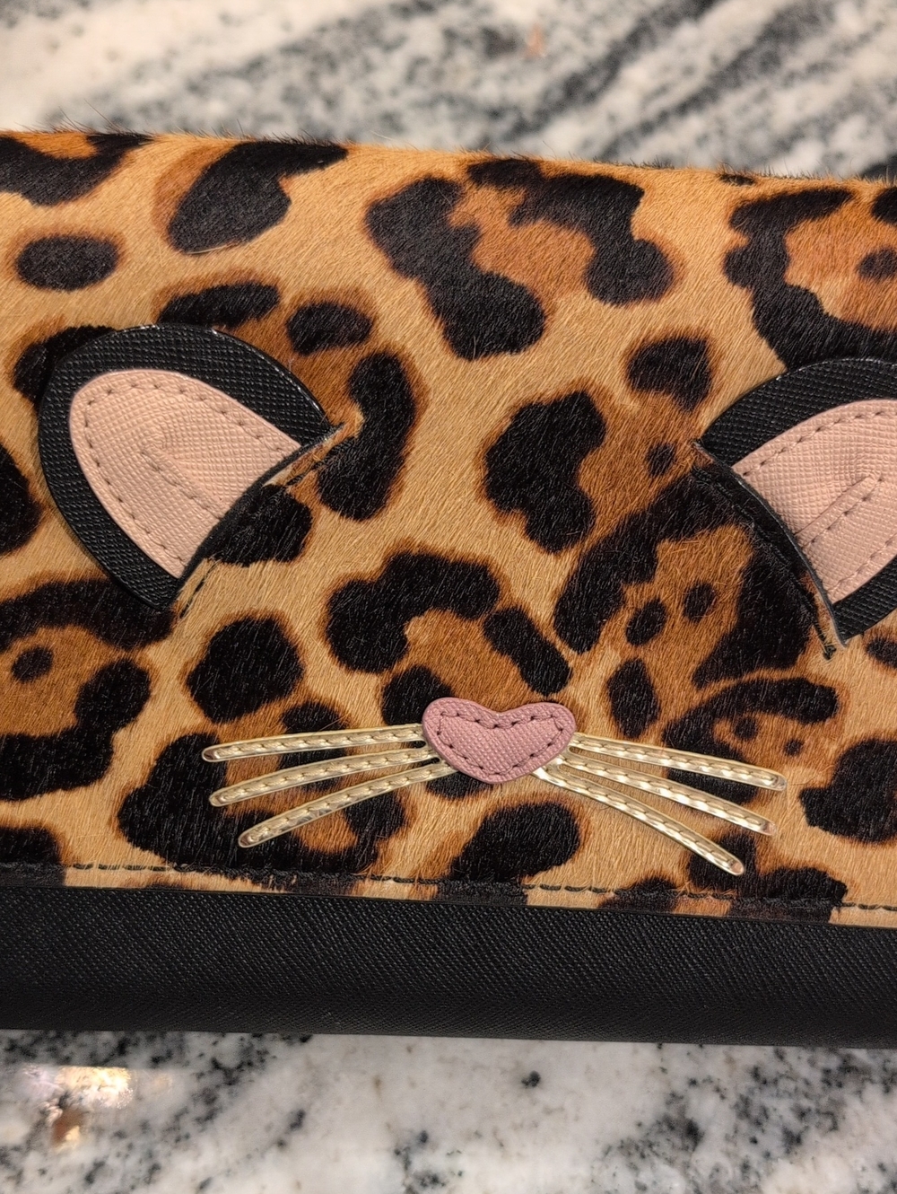Kate Spade Run Wild Leopard Print Calfhair Cat Crossbody Clutch Bag - Picture 2 of 5